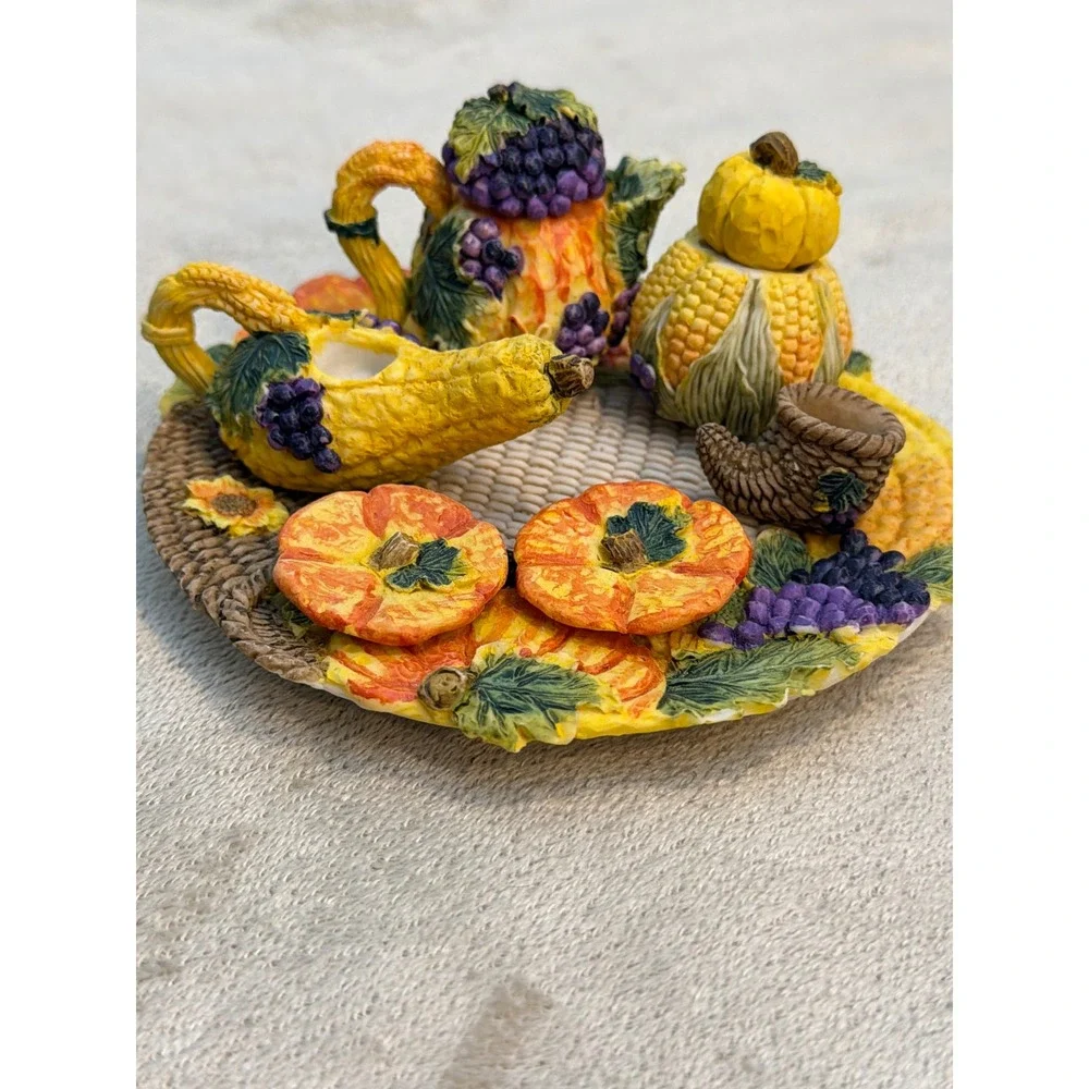 Vintage 1996 Popular Imports Miniature Autumn‎ Harvest Tea Set Fall Thanksgiving